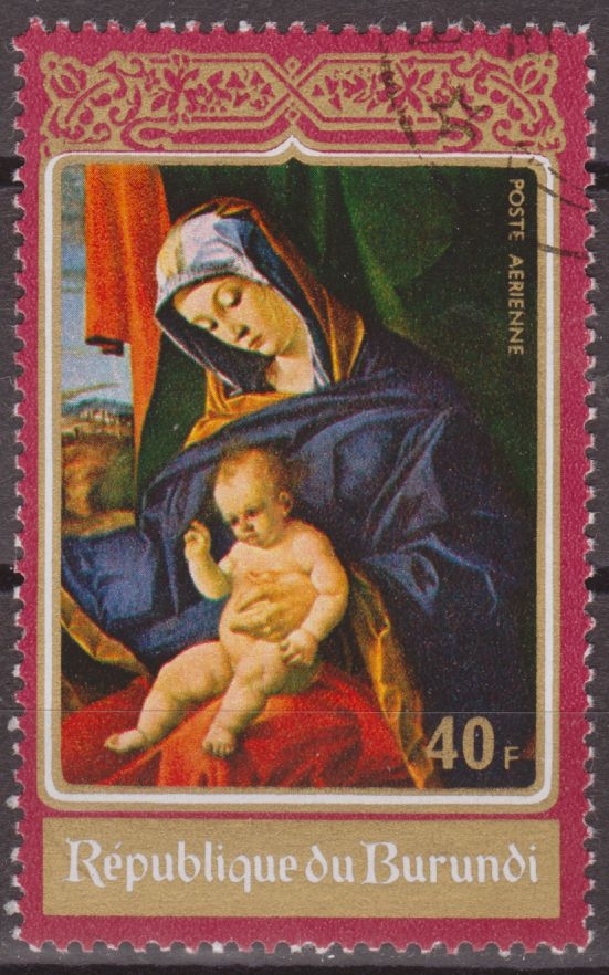 Burundi 1972 Scott C167 Sello * Christmas Madonna & Child de Lorenzo Lotto 40F Preobliteré Matasello de Favor